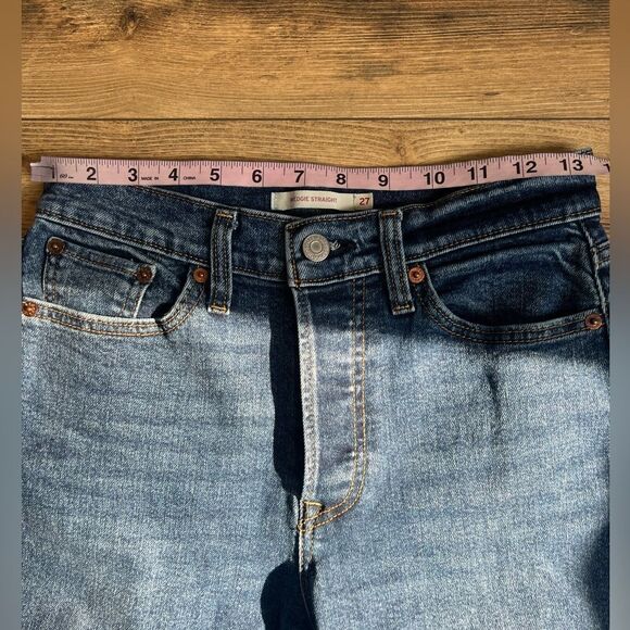 Levi’s Strauss wedgie straight button fly jeans size 27 distressed mid wash boho - Picture 5 of 12